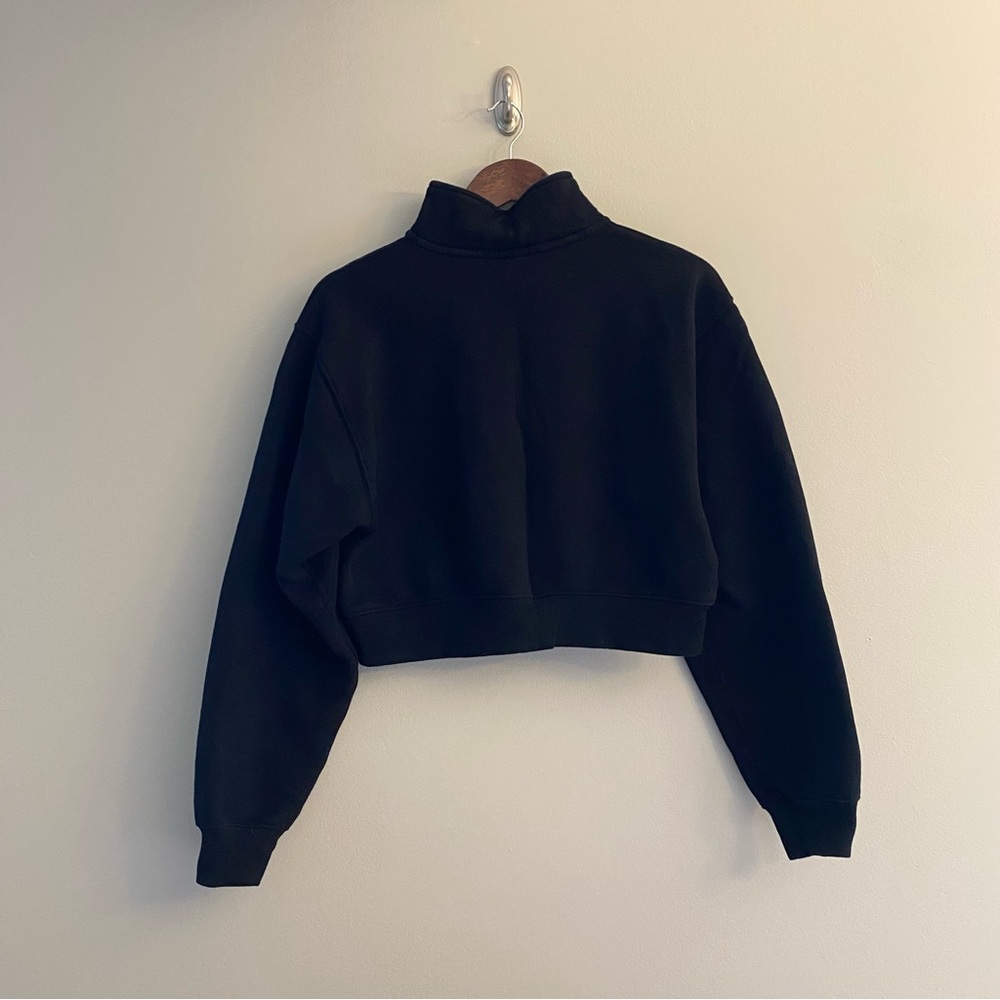 TNA ARITZIA Black Cozy Sweatfleece Perfect Fit Boyfriend Crop 1/2 Zip Sweatshirt - Picture 5 of 7